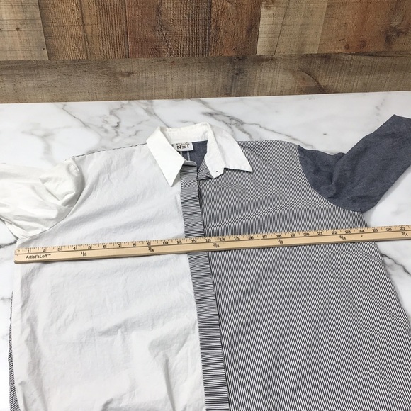Planet Blue White Stripe Button‎ Front Shirt Womens 1 4-8 Long Sleeve Colorblock - Picture 11 of 16